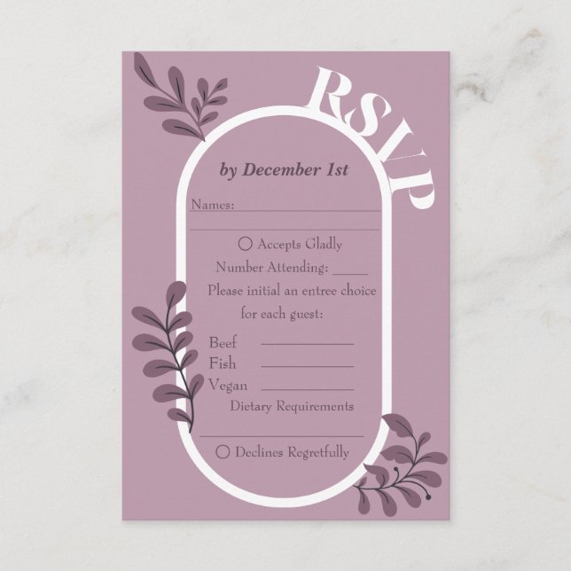 Rokoko Pink Simple Wedding RSVP Card Begleitkarte (Vorderseite)
