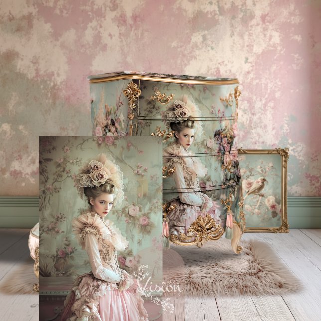 Rokoko Portrait, Vintage Viktorianische Frau Seidenpapier (Mary Antoinette inspired, French Lady, Rococo Costume, Coquette, Feminine Figure, Decoupage Tissue)