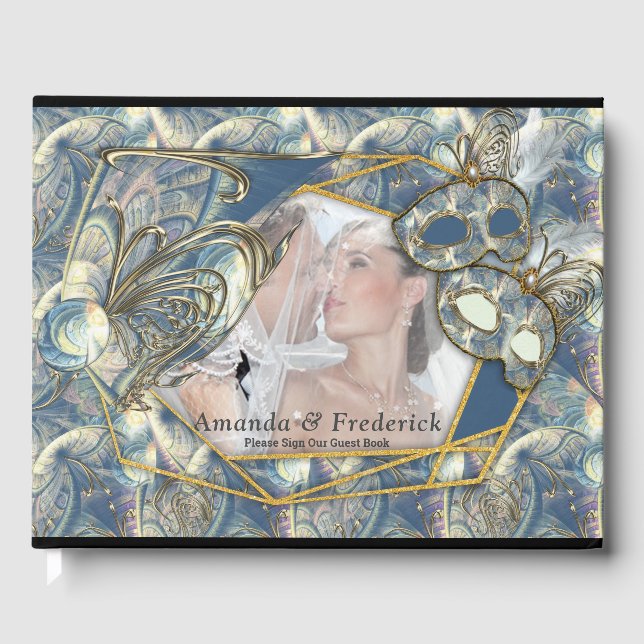 Rokoko Rich Muster-Design mit Masken Gästebuch (Vorderseite)