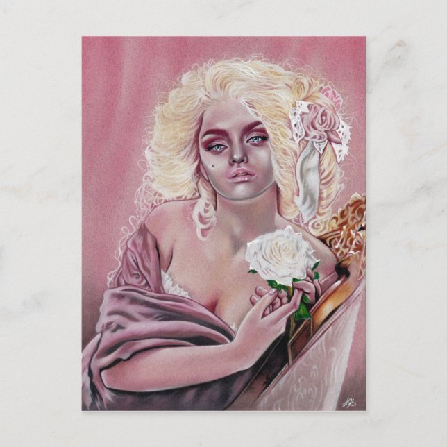 Rokoko Rose Schönes Mädchen Postkarte (Vorderseite)