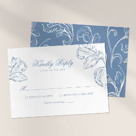Rokoko Vintag Blue Wedding RSVP Karte