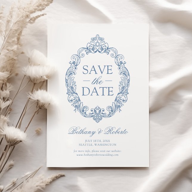 Rokoko Vintag Dusty Blue Save the Date (Von Creator hochgeladen)