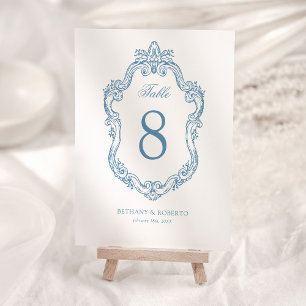 Rokoko Vintageblaue Hochzeit Tischnummer