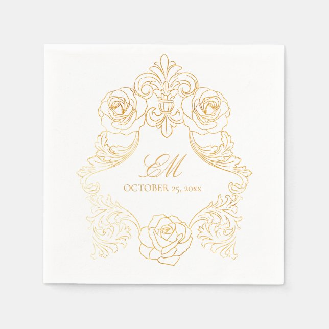 Rokoko Wappen Monogram Golden Foil Wedellogo Serviette (Vorderseite)