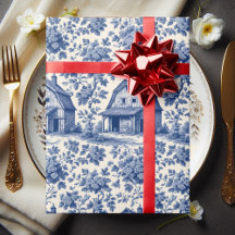 Rokokoröses französisches Toile-Blumenmuster Blau 