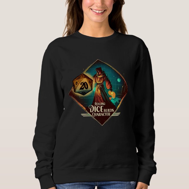 Roleplaying or boardgame fantasyfigure with D20 di Sweatshirt (Vorderseite)