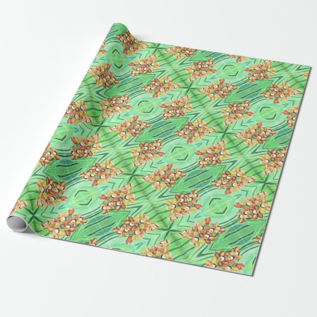 Roll Gift Wrap Paper - Orange & Yellow Orchideen Geschenkpapier (Ungerollt)