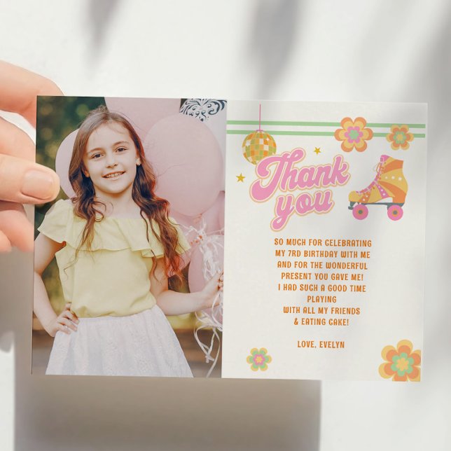 Roll Girl Roller Skaten zum Geburtstag Foto Dankeskarte (Von Creator hochgeladen)