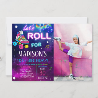 Roll Girl Skate Geburtstag Foto Einladung