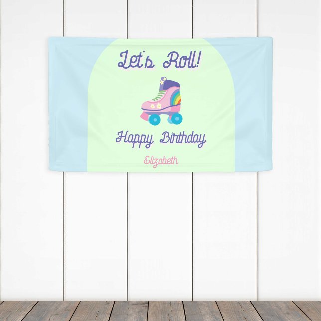 Roll Happy Birthday Retro Roller Skate Banner (Von Creator hochgeladen)