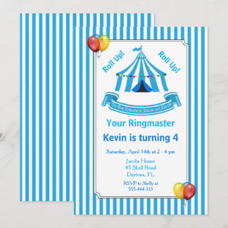 Roll hoch! Roll hoch! Circus Birthday Party Blue Einladung