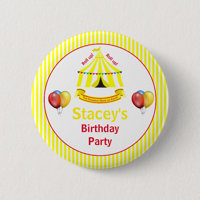 Roll hoch! Roll hoch! Circus Birthday Party Gelb Button (Vorderseite)