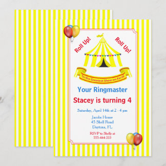Roll hoch! Roll hoch! Circus Birthday Party Gelb Einladung
