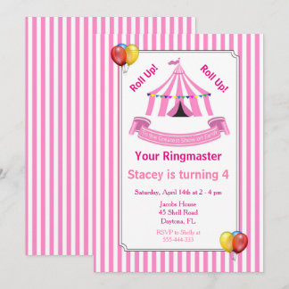 Roll hoch! Roll hoch! Circus Birthday Party Pink Einladung