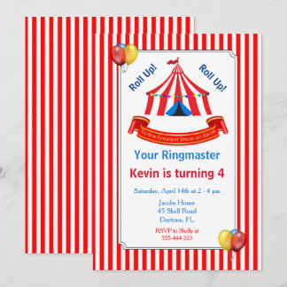 Roll hoch! Roll hoch! Circus Geburtstagsparty in R Einladung