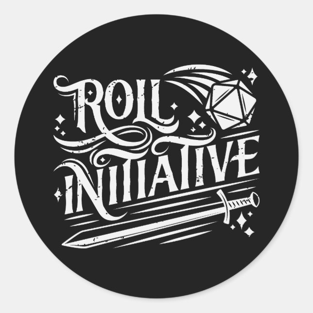 Roll Initiative Vintag D20 Sword Runder Aufkleber (Vorderseite)
