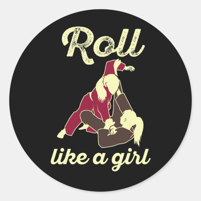 Roll Like a Girl Brazilian Jiu Jitsu BJJ Runder Aufkleber (Vorderseite)