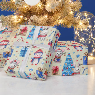 Roll, Name Holiday Animals Red-Blue Whimsy Muster Geschenkpapier