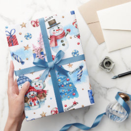 Roll, Name Holiday Snowmen Familie Red-Blue Muster Geschenkpapier