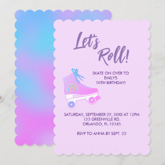 Roll Pink 90er-Mädchen Roller Rink Geburtstag Einladung