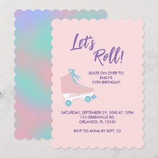 Roll Pink 90er-Mädchen Roller Rink Geburtstag Einladung