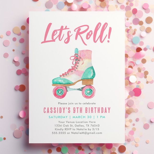 Roll Retro Roller Skate Girl Birthday Einladung (Von Creator hochgeladen)