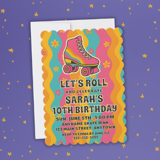 Roll Retro Roller Skate Girl Birthday Party Einladung