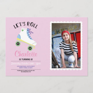 Roll Rollerskate Pink Birthday Party Foto Einladung