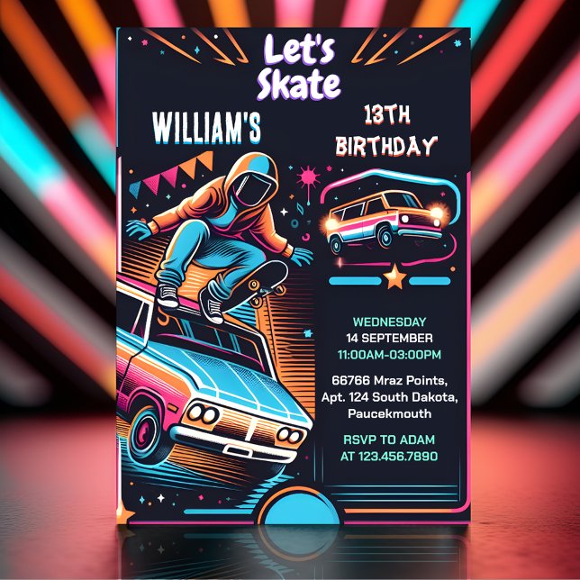 Roll Scooter Jump Zone Skateboarding 13. Geburtsta Einladung (Von Creator hochgeladen)