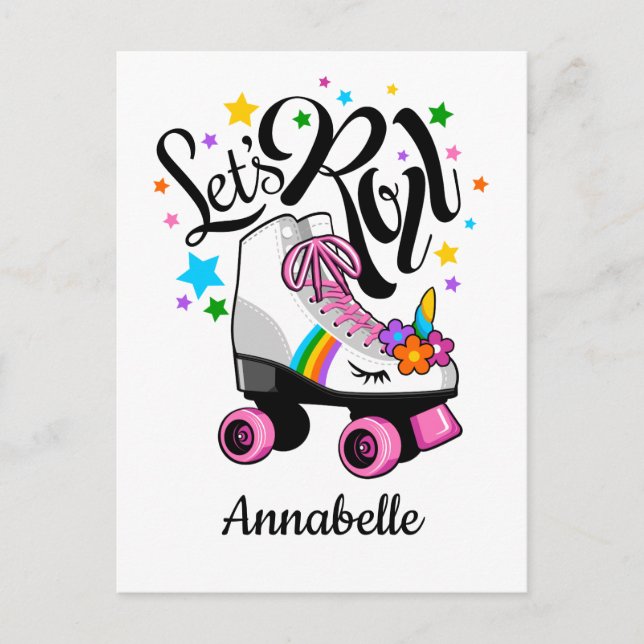 Roll Unicorn Roller Skate Girl's Postkarte (Vorderseite)