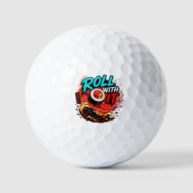 Roll With It – Lustiges Surfing Sushi Design Golfball (Vorderseite)