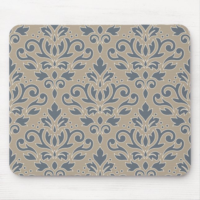 Rolle-Damast-große Muster-Creme-Linie Blau-Sand Mousepad (Vorne)