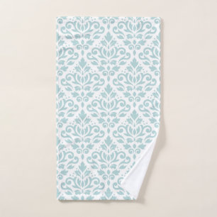 Rolle-Damast großes Ptn lt Duck Egg Blue auf Wei Handtuch