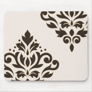 Rolle-Damast-Kunst I Brown mit Gold auf Creme Mousepad