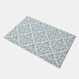 Rolle-Damast-Muster-Blau auf Creme Fußmatte