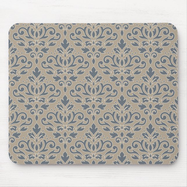 Rolle-Damast-Muster-Creme-Linie Blau-Sand Mousepad (Vorne)