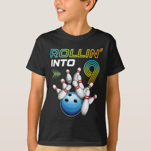 Rolle in 9 Retro Bowling Geburtstagsfeier 9. Gebur T-Shirt