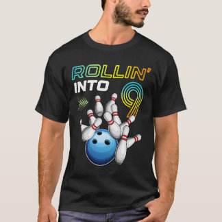 Rolle in 9 Retro Bowling Geburtstagsfeier 9. Gebur T-Shirt