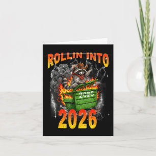 Rolle in das Jahr 2026 Neujahr 2026 Waschbär Cowbo Karte