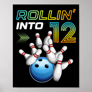 Rolle in die 12 Retro Bowling Geburtstagsfeier 12. Poster