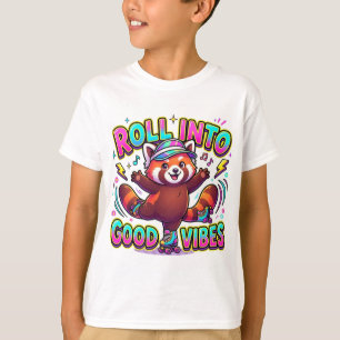 Rolle in gute Vibes Süßes Rotes Panda T-Shirt Ki