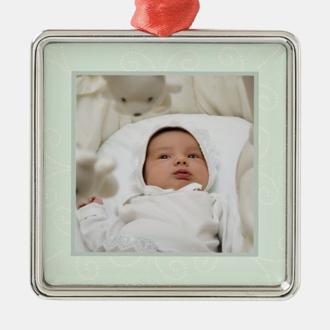 Rolle-Verzierung (Grün) Silbernes Ornament (Vorne)