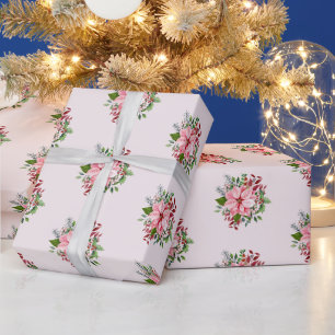 Rolle, Wasserfarbe Pink & Grün Poinsettia-Muster Geschenkpapier