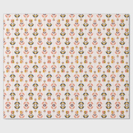 Rolled pink floral wrapping paper with a repeated  geschenkpapier