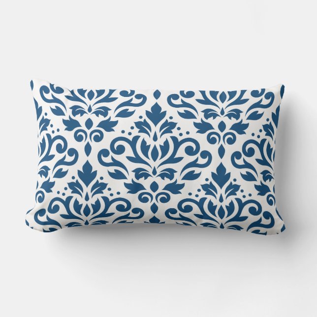 Rollen Damask 2Way Lg Ptn Dk Blue & White Lendenkissen (Vorderseite)