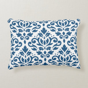 Rollen Damask 2Way Lg Ptn Dk Blue & White Zierkissen
