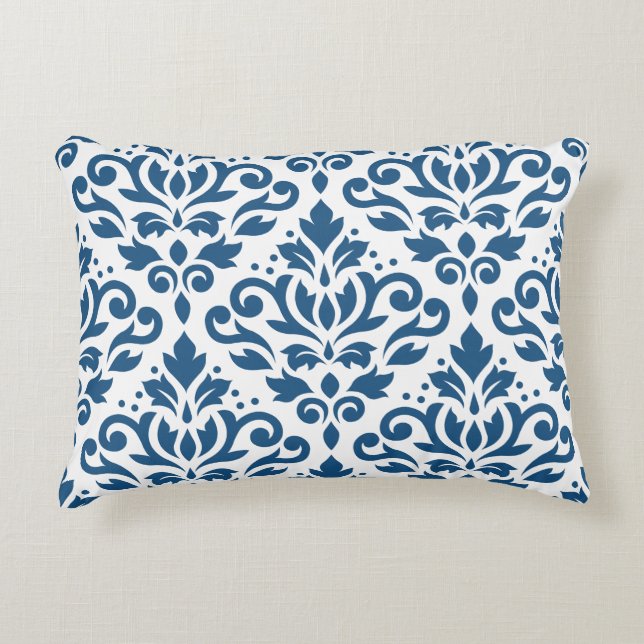 Rollen Damask 2Way Lg Ptn Dk Blue & White Zierkissen (Vorderseite)
