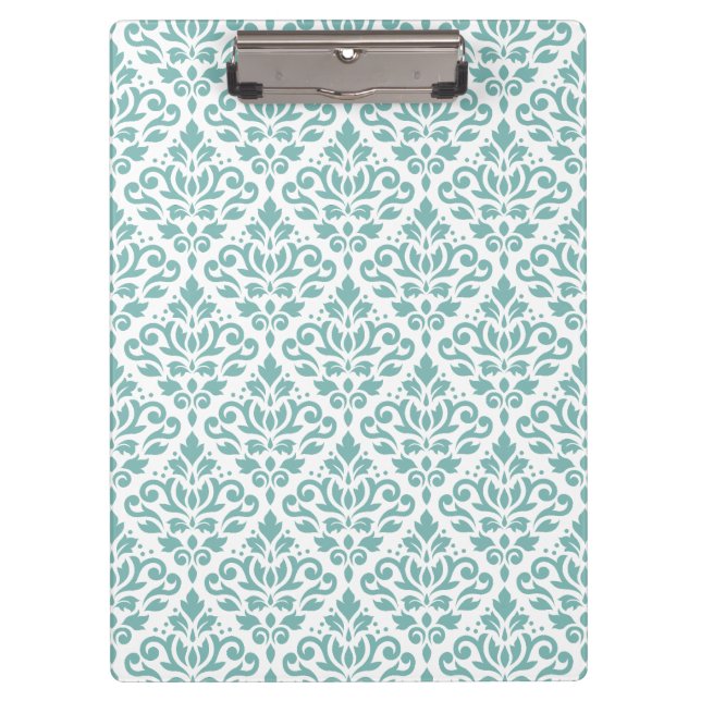 Rollen-Damask-Aquamarines Muster Klemmbrett (Vorderseite)