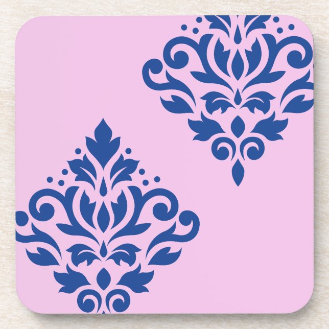 Rollen Damask Art I Blue on Pink Getränkeuntersetzer (Vorderseite)