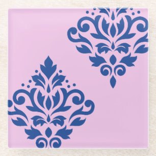 Rollen Damask Art I Blue on Pink Glasuntersetzer